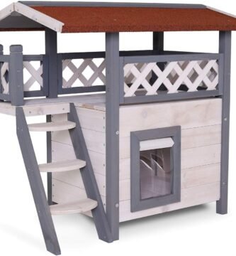 Casa para gatos con terraza y rascador