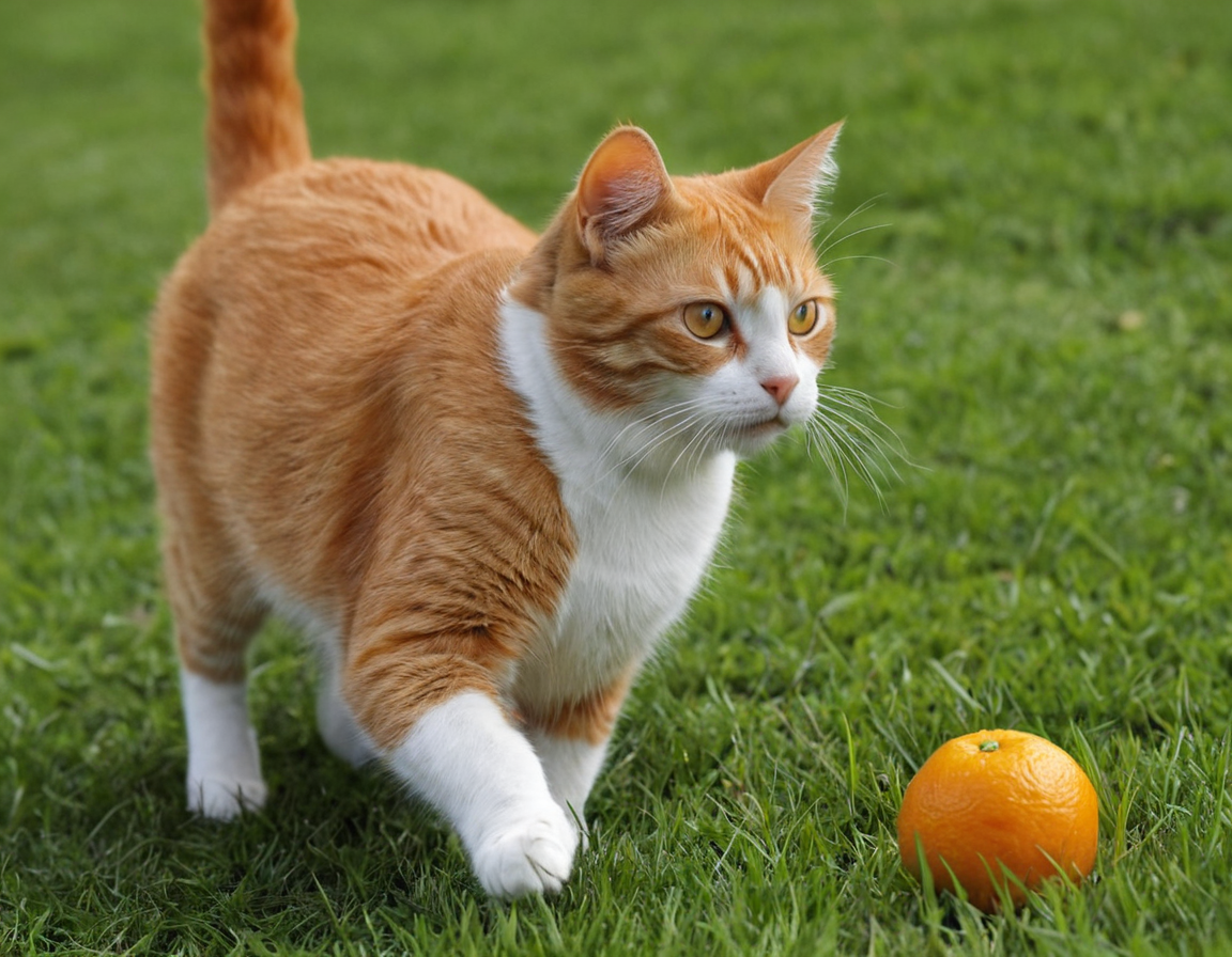 Gato jugando con una pelota naranja